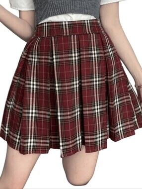 SHEIN Plaid Pleated Mini Skirt - Red